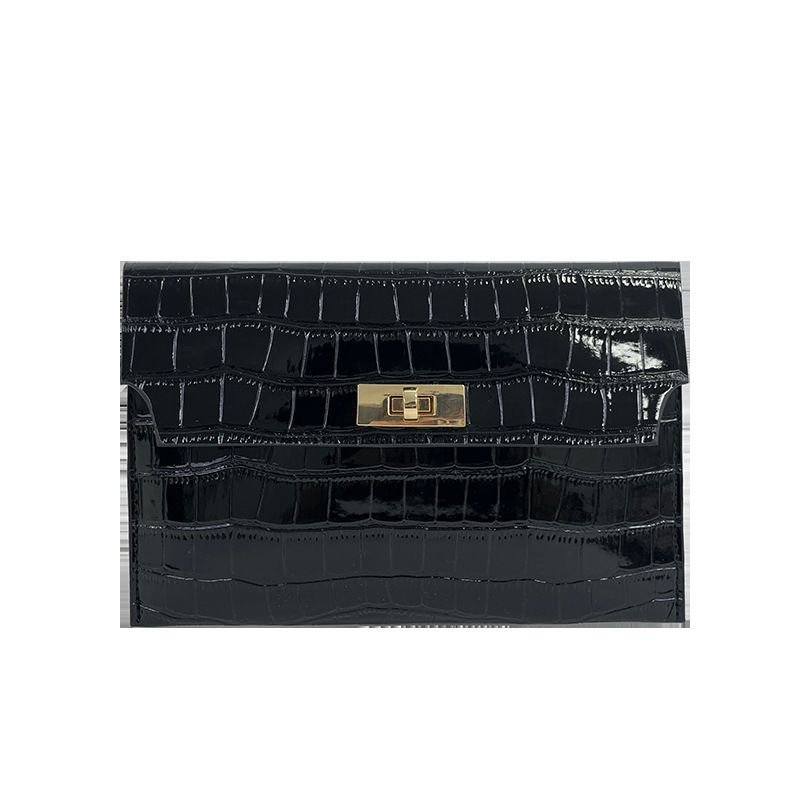 Women Simple Crocodile Flap Lock Rectangular Purses