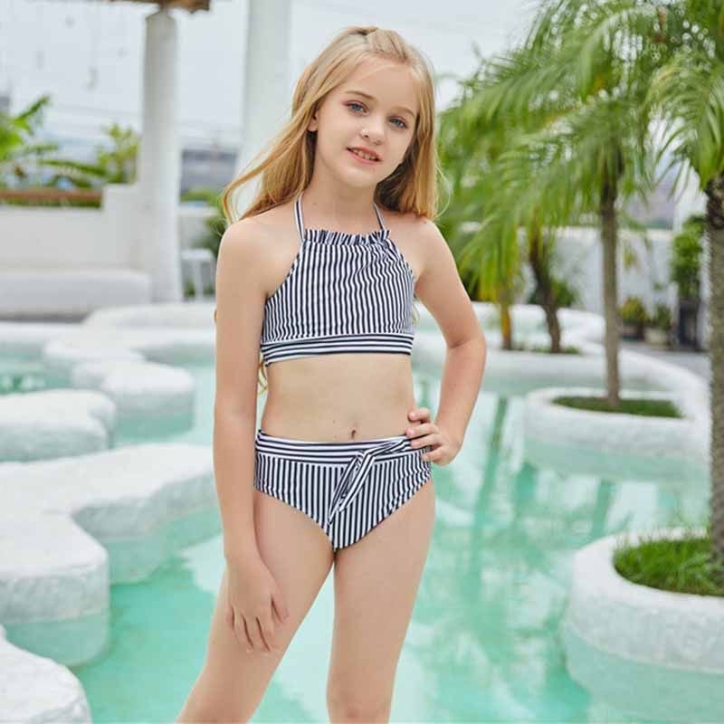 Kids Toddler Big Girls Fashion Holiday Stripe Print Tankinis Swimwear Set