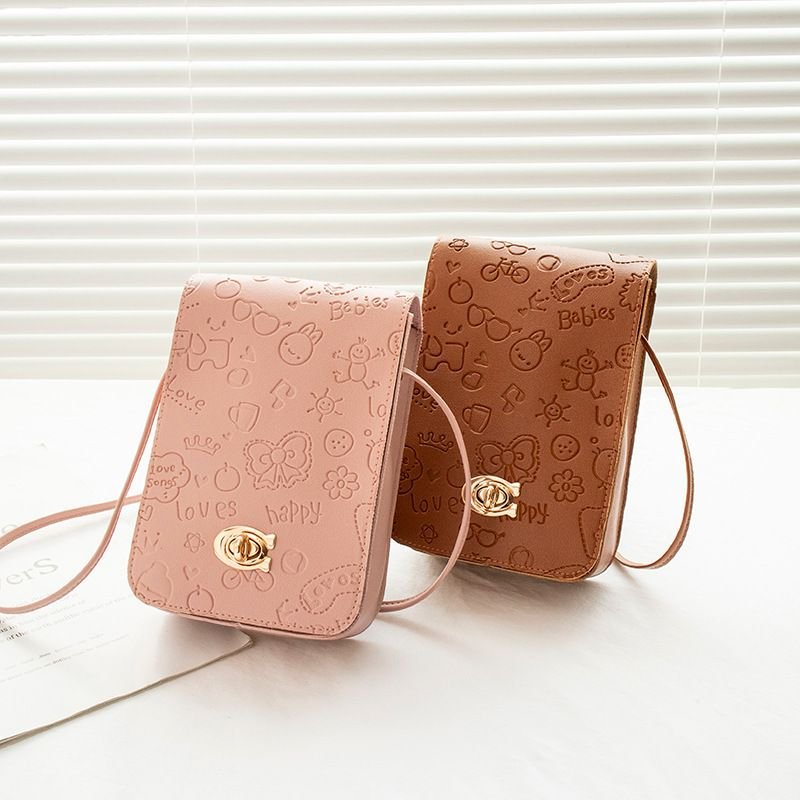 Women Fashion Cartoon Embossed Buckle Crossbody Purses