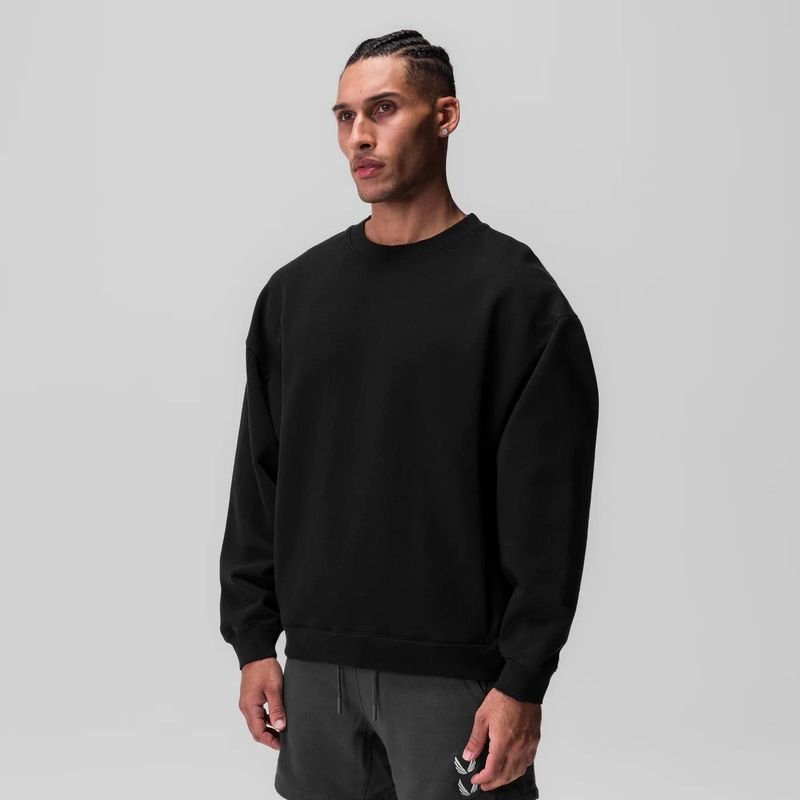 Men Spring Autumn Fashion Casual Versatile Solid Color Long Round Neck Sweatshirts