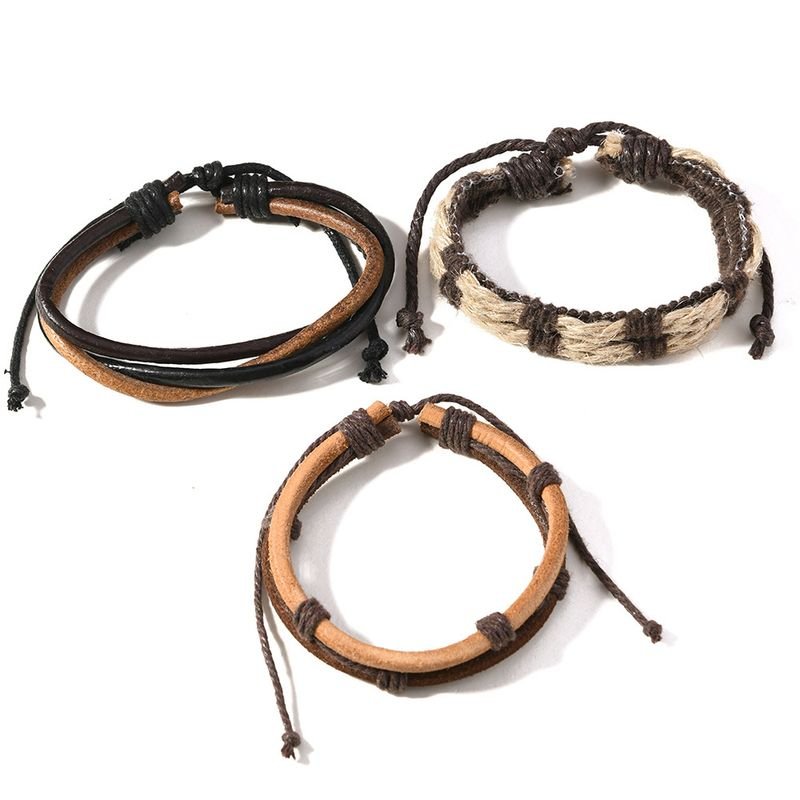 Men Fashion Casual Vintage DIY Woven Multi-Layer Cowhide Bracelet