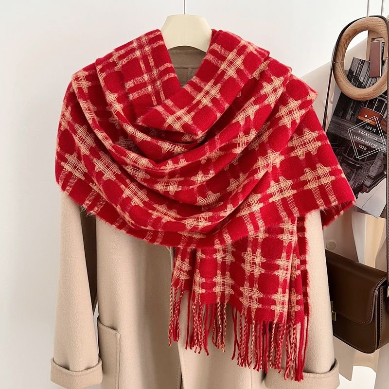 Autumn And Winter Cashmere Thickened Outer Shawl Student Plaid Simple Scarf