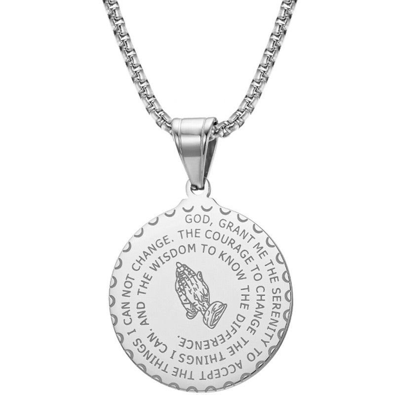 Men Fashion Casual Round Alphabet Stainless Steel Necklace