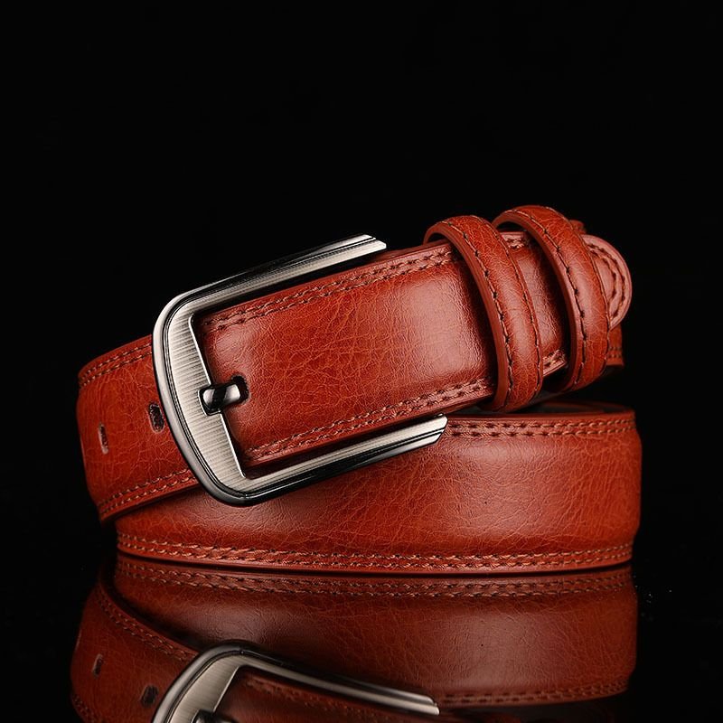 Men Fashion Casual Business Square Pin Buckle Metal Buckle Split-Leather Belt