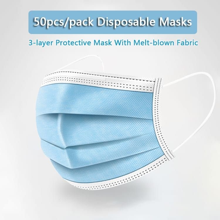 50pcs/pack 3-layer Disposable Masks With Melt-blown Fabric