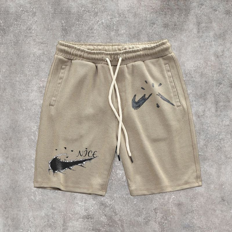 Men Casual Drawstring Waist Pattern Printing Loose Shorts