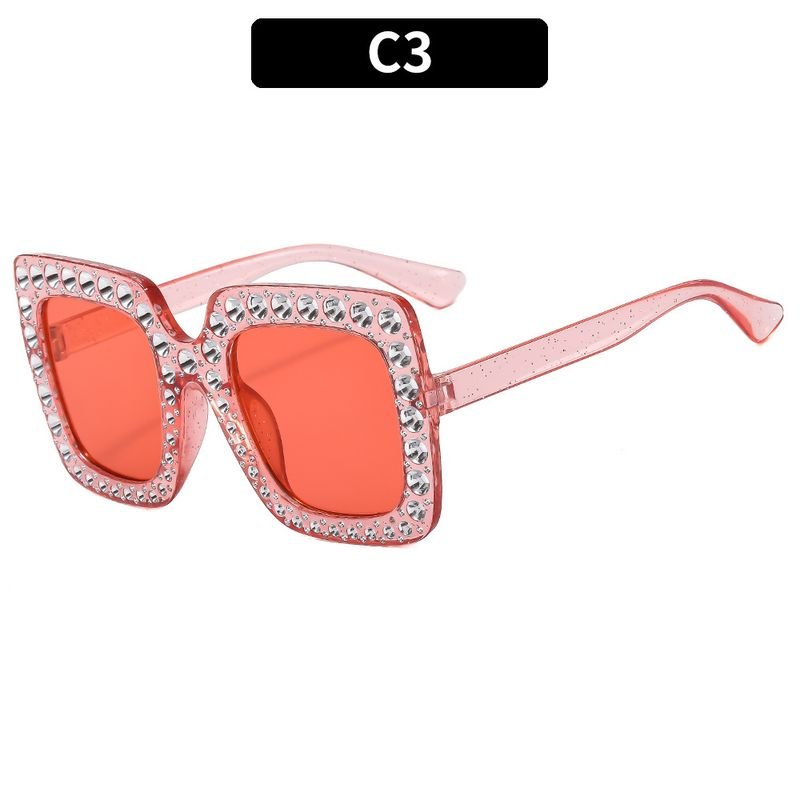 Women Fashion Flash Powder Multicolor Square Rhinestone Sunglasses