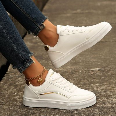 Women Casual Plus Size Round Toe Lace-Up Thick-Soled Sneaker