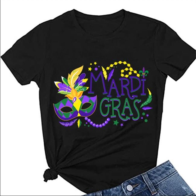 Mardi Gras Nightcap Alphabet Print T-Shirt