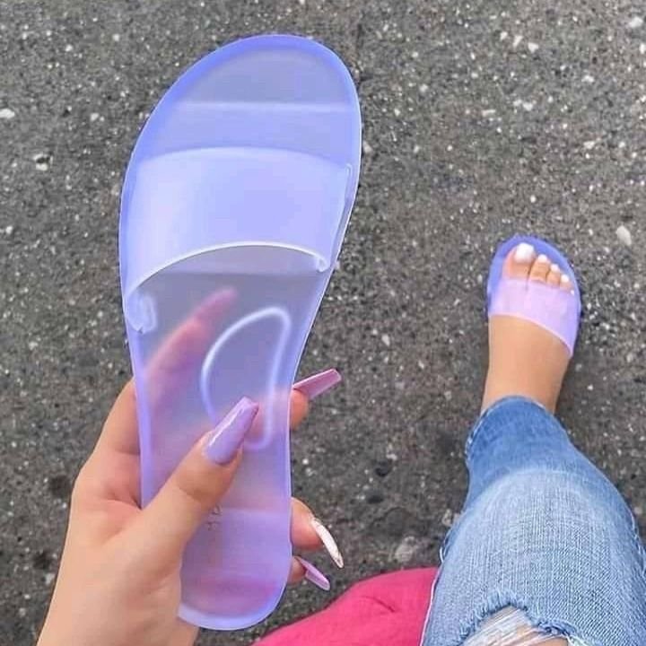 Women Fashion Solid Color Transparent Flat Slippers