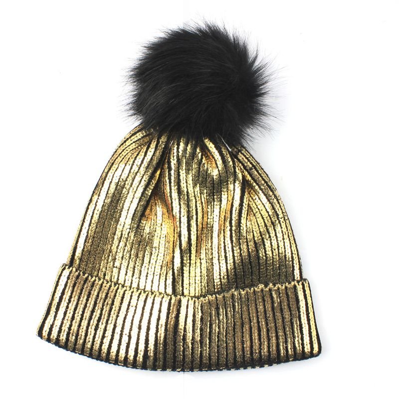 Women Fashion Solid Color Bronzing Pinstripe Warm Knitted Hat