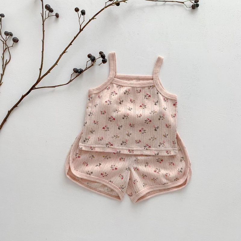 Kids Baby Girls Casual Cute Tiny Flower Print Sleeveless Camisole Shorts Sets