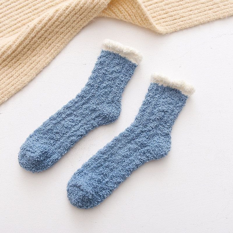 Autumn And Winter Women Fashion Solid Color Thickened Warm Coral Fleece Socks