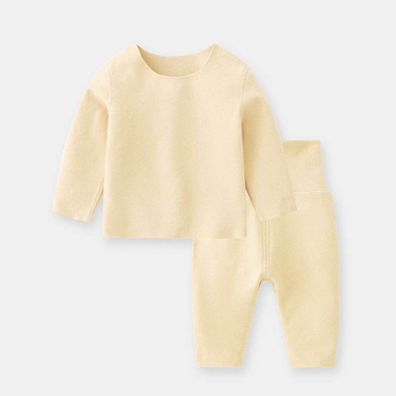 Baby Simple Solid Color Round Neck Long Sleeve Top And Pants Set