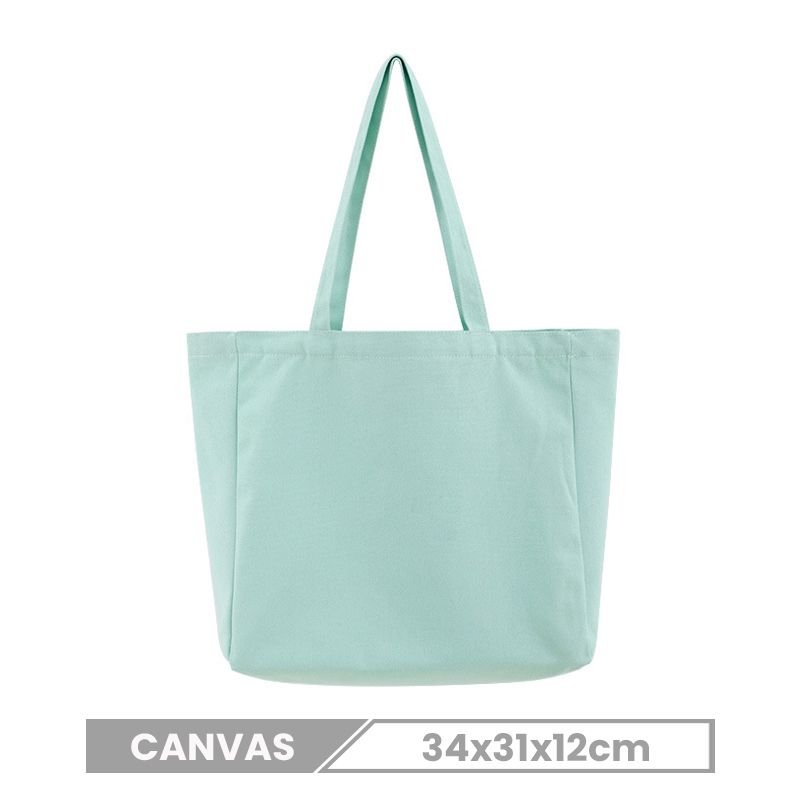 Custom Logo Solid Color Large Capacity Zipper Canvas Tote Bag