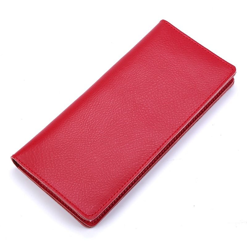 Genuine Leather Simple Women Fashion Solid Color Bifold Purse