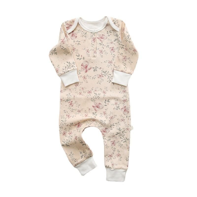 Baby Cute Round Neck Long Sleeve Floral All Over Print Jumpsuit