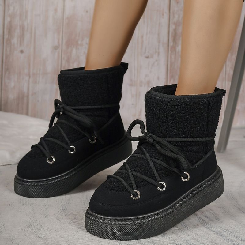 Winter Women Casual Plus Size Fleece-Lined Warm Strap Thick-Soled Snow Boots