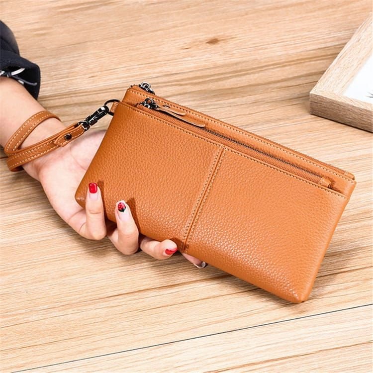 Women Fashion Solid Color Leather Zipper Purse