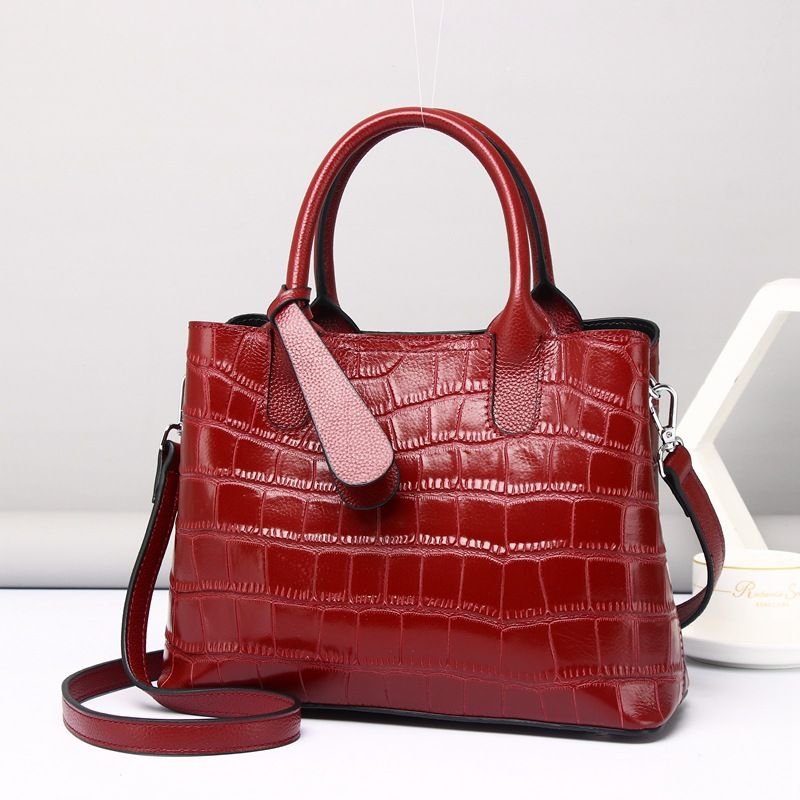 Women Fashion Versatile Handbag Genuine Leather Crocodile Pattern Diana Bag