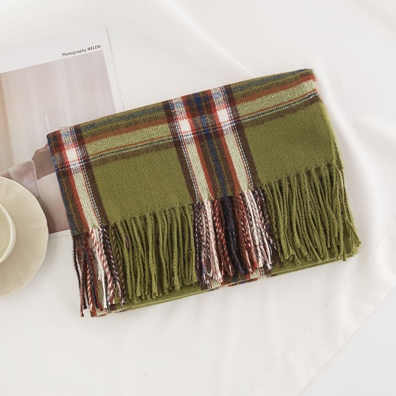 Elegant Women Plaid Tassel Imitation Cashmere Scarf