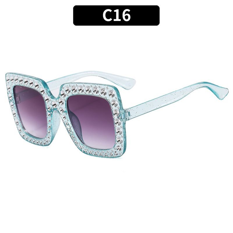 Women Fashion Flash Powder Multicolor Square Rhinestone Sunglasses