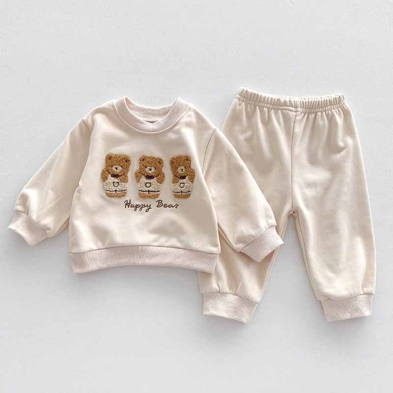 Kids Baby Boys Girls Casual Cute Cartoon Bear Alphabet Long Sleeve Sweatshirts Pants Sets