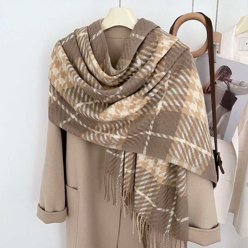 Autumn And Winter Cashmere Thickened Outer Shawl Student Plaid Simple Scarf