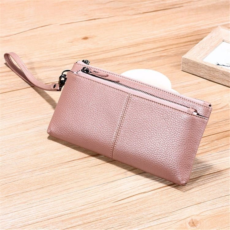 Women Fashion Solid Color Leather Zipper Purse