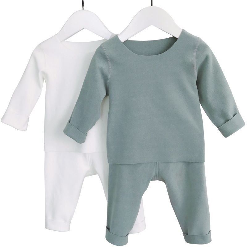 Baby Simple Solid Color Round Neck Long Sleeve Top And Pants Set