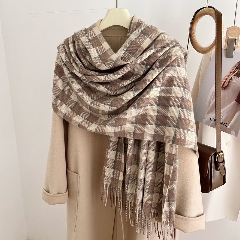 Autumn And Winter Cashmere Thickened Outer Shawl Student Plaid Simple Scarf