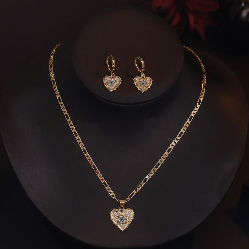 Women Fashion Heart-Shaped Rhinestone Devil Eye Pendant Favorite Earrings