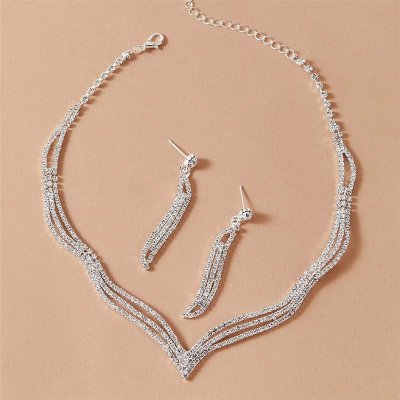 Fashion Bridal Wedding Dress Necklace Earrings Two-Piece Set