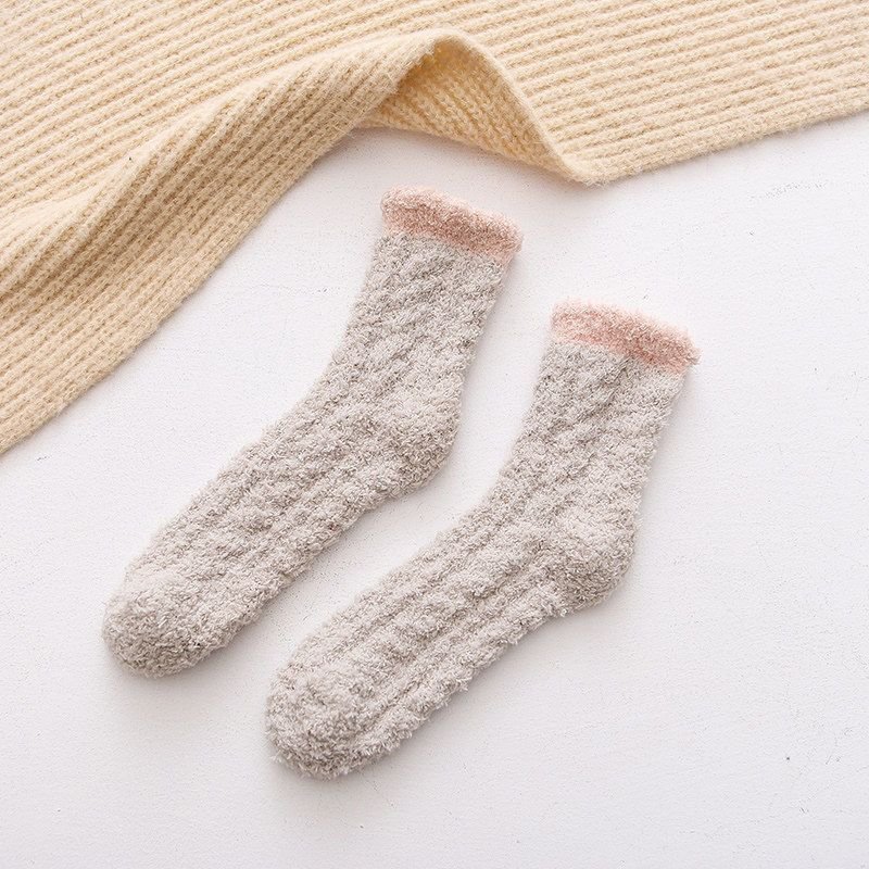 Autumn And Winter Women Fashion Solid Color Thickened Warm Coral Fleece Socks