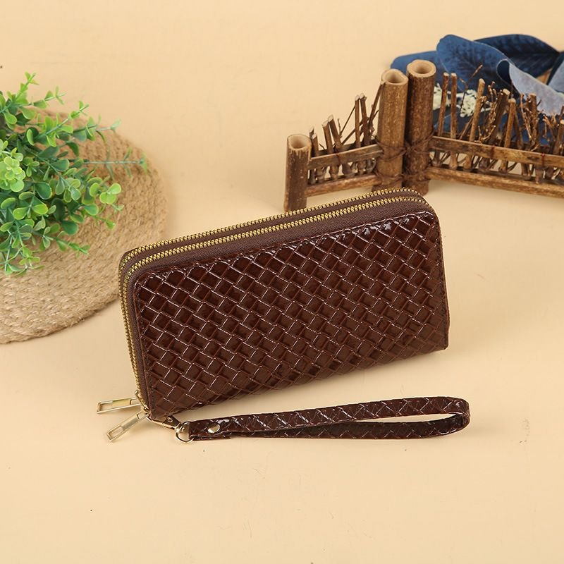 Women Fashion Simple Woven Zipper Long Purses