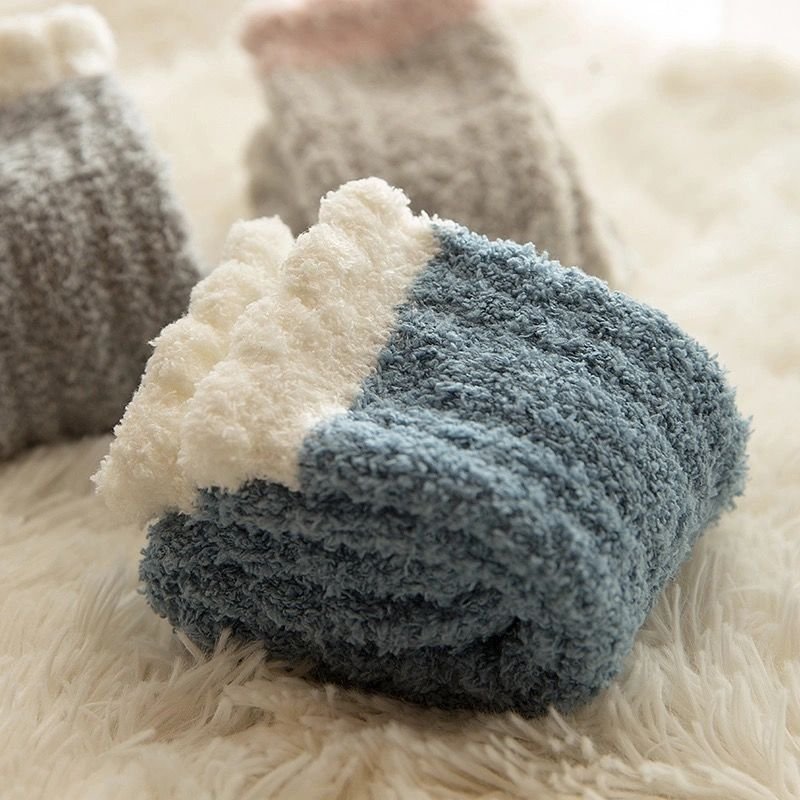 Autumn And Winter Women Fashion Solid Color Thickened Warm Coral Fleece Socks