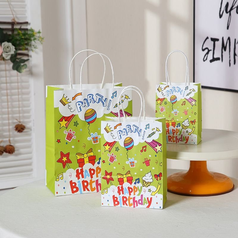 Fashion Happy Birthday Creative Cartoon Pattern Kraft Paper Handle Package Storage Bag