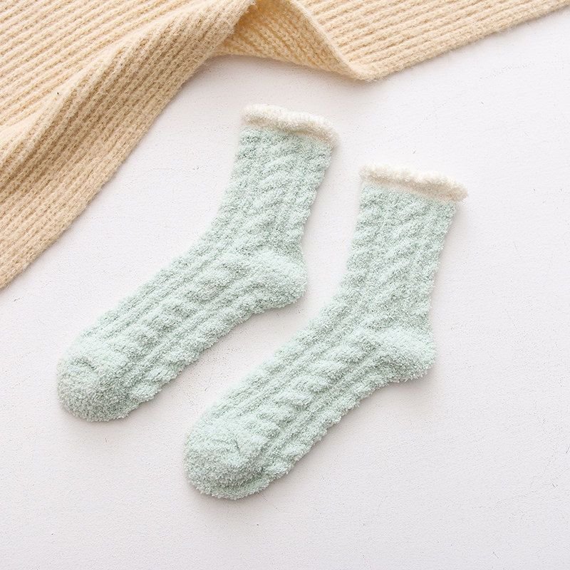 Autumn And Winter Women Fashion Solid Color Thickened Warm Coral Fleece Socks