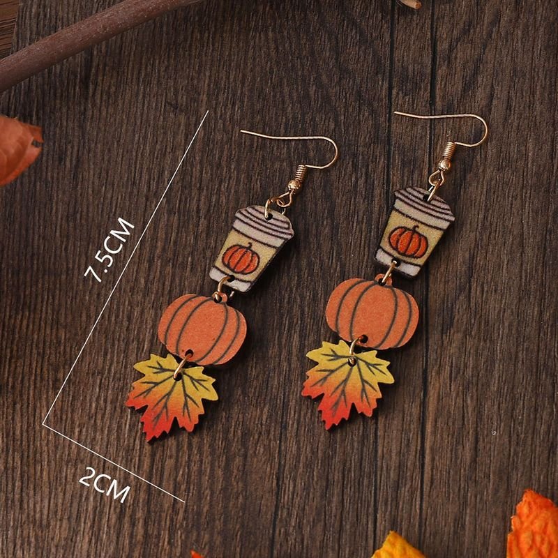 Autumn Thanksgiving Pumpkin Maple Coffee Cup Earrings