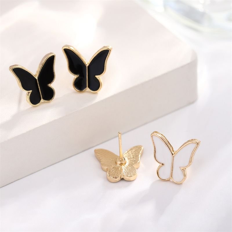 Women Simple Fashion Dropping Oil Butterfly Necklace Earrings Bracelet Ring Four-Piece Set