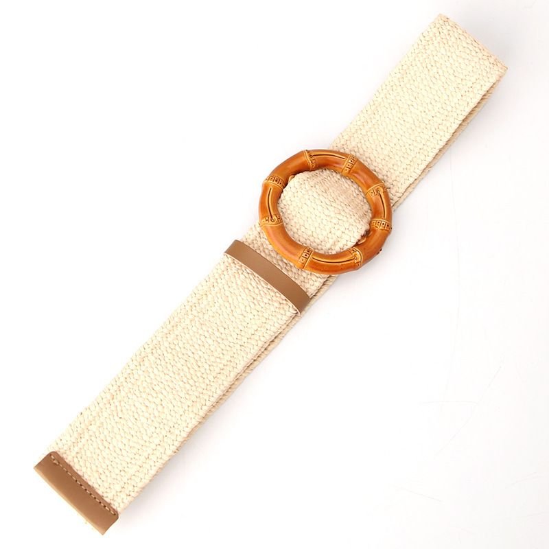 Women Fashion Imitation Grass Woven Plastic Buckle Belt