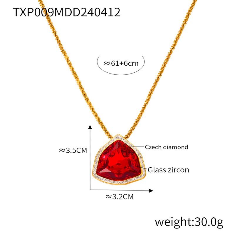 British Style Elegant Geometric Crystal Design Pendant Titanium Steel Necklace