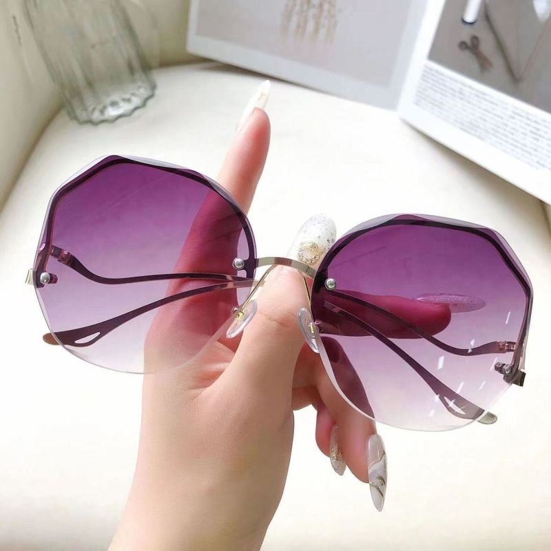 Women Fashion Simple Metal Curved Leg Polygonal Sunglasses