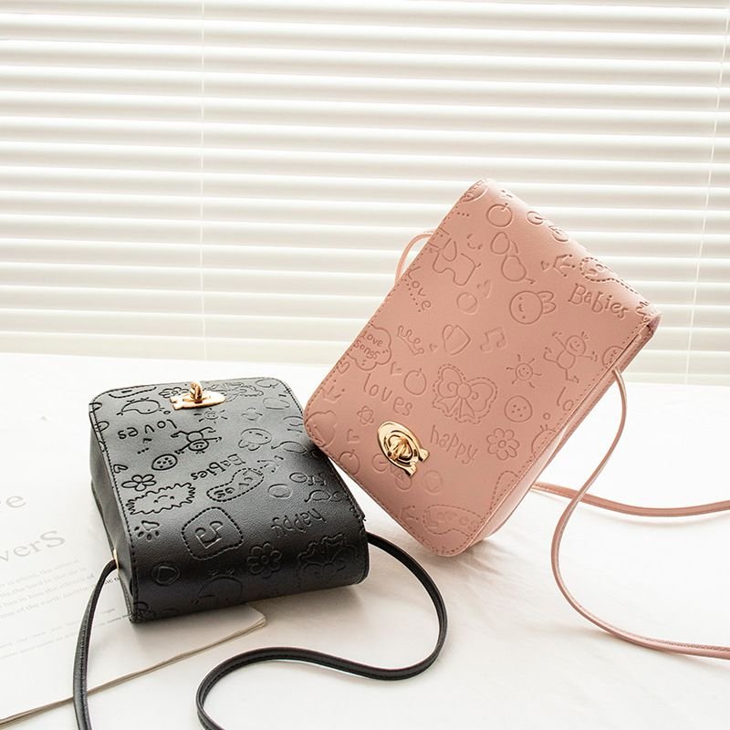 Women Fashion Cartoon Embossed Buckle Crossbody Purses