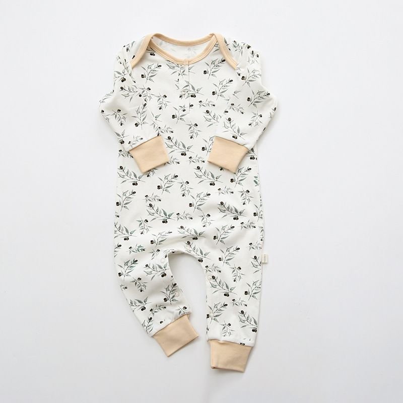 Baby Cute Round Neck Long Sleeve Floral All Over Print Jumpsuit