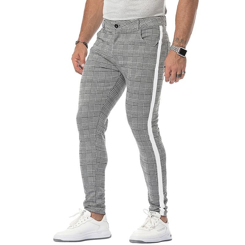 Men Casual Plaid High Elastic Color Matching Pants