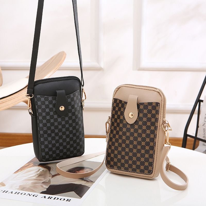 Women Simple Pattern Printed Rectangular Zip Crossbody Purses