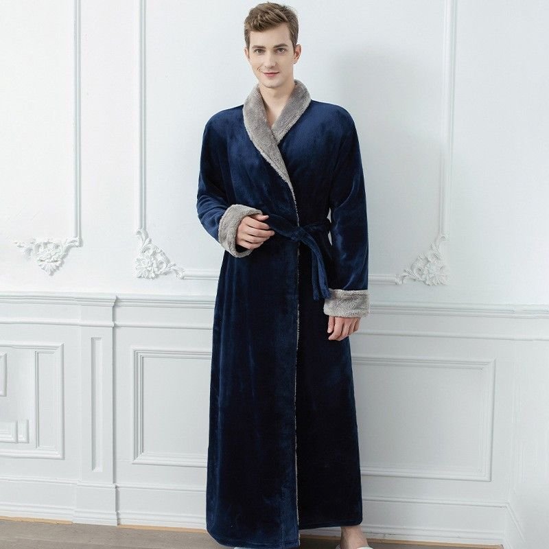 Couples Winter Fashion Casual Home Solid Color Flannel Lapel Long Sleeve Robes Sleepwear