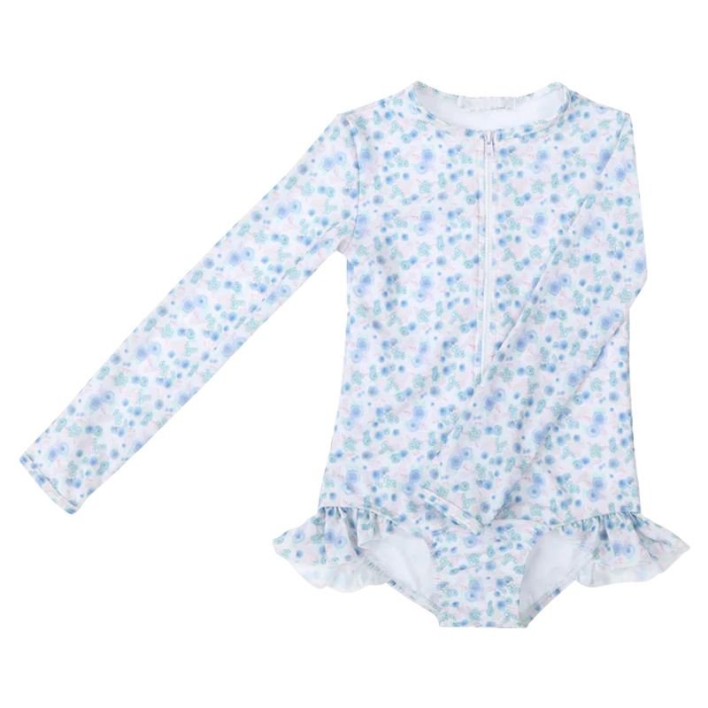 Kids Toddler Girls Casual Cute Tiny Flower Bunny Print Long Sleeve One Piece Swimwear