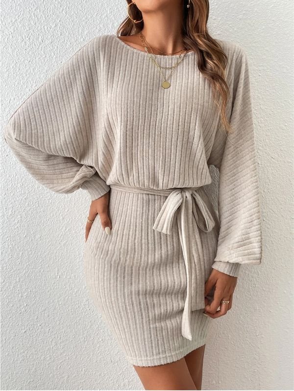 Autumn Winter Women Fashion Long Sleeve Pit Strip Knitted Dress